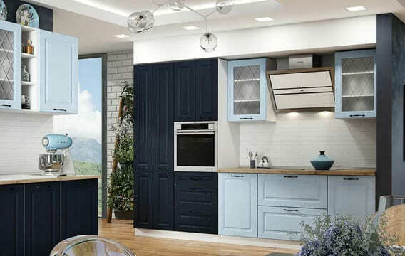 Кухня на заказ модульная Грейвуд голубой с тёмно-синим