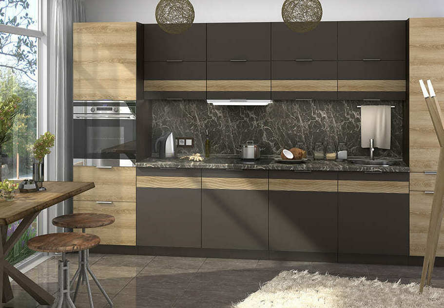 Кухня на заказ модульная Терра Софт коричневый с древесным, вариант 2