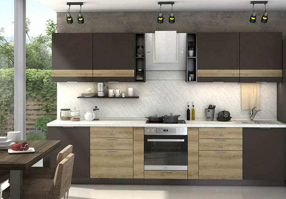 Кухня на заказ модульная Терра Софт коричневый с древесным, вариант 1